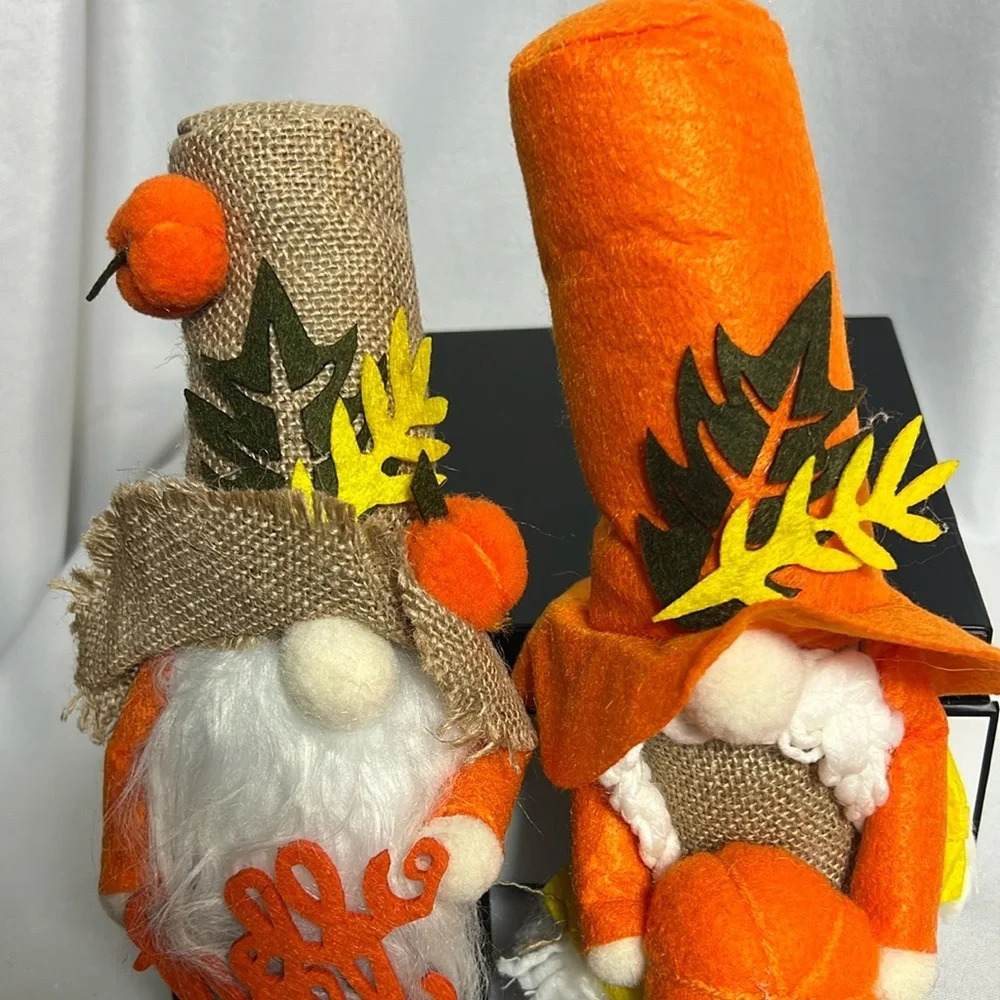 Fall Harvest Gnome Couple Plush Decorations – Burlap & Felt Autumn Decor Set